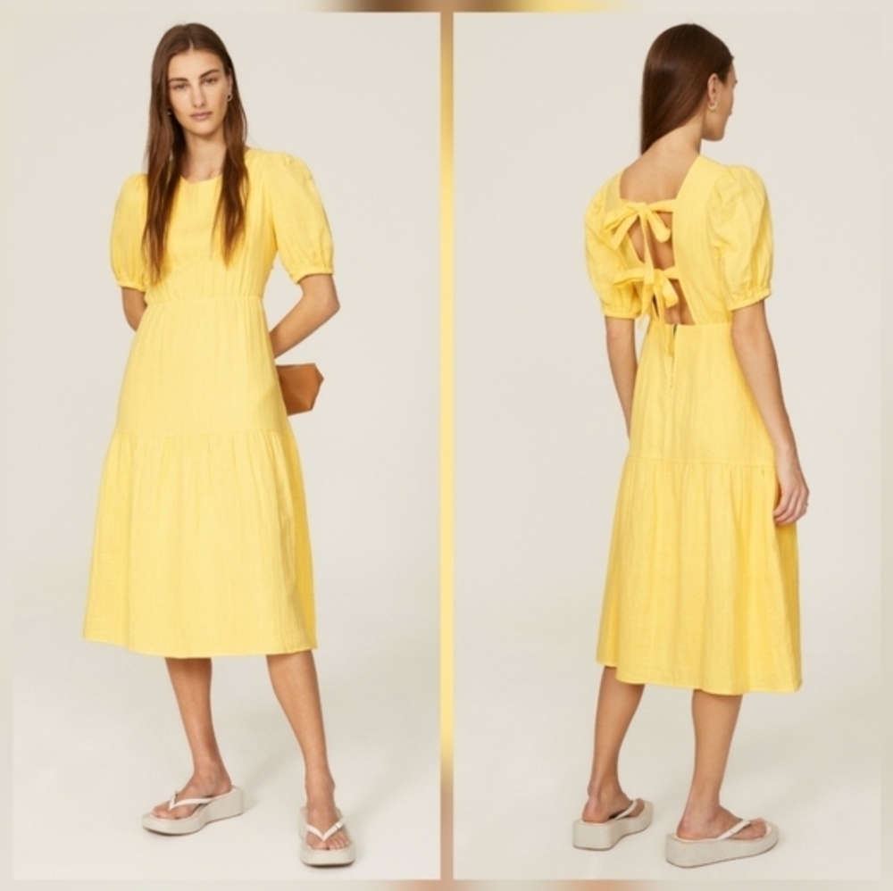 Love, Whit by Whitney Port Yellow Tie Back Dress Crew Neck Short Sleeves Size M